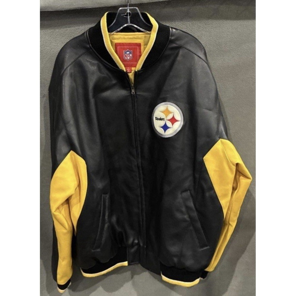 Vintage Pittsburgh Steelers NFL Faux Leather Varsity Bomber Jacket. XL
